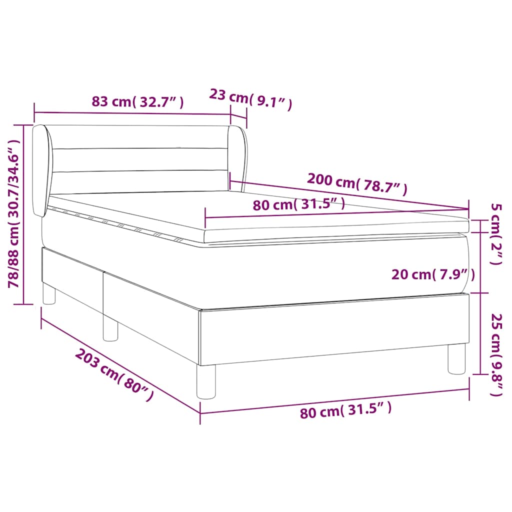Boxspringbett mit Matratze Hellgrau 80x200 cm Samt