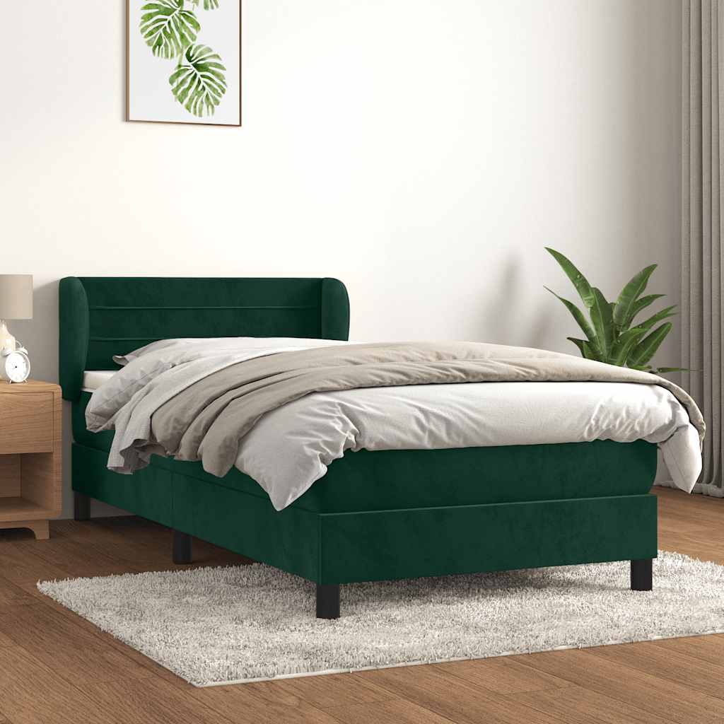 Boxspringbett mit Matratze Dunkelgrün 90x200 cm Samt