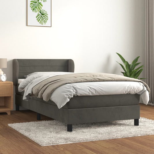 Sommier tapissier avec matelas gris foncé 100x200 cm velours