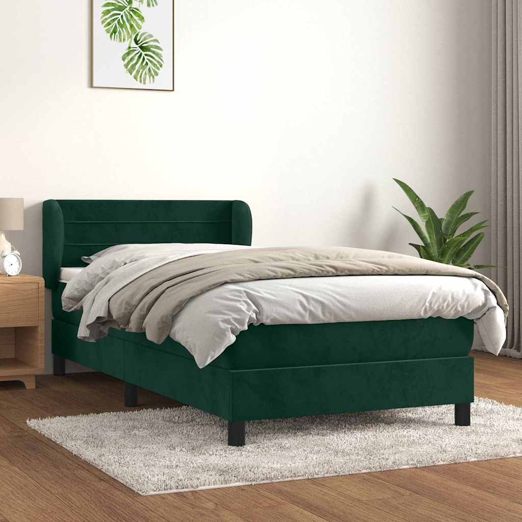 Boxspringbett mit Matratze Dunkelgrün 100x200 cm Samt