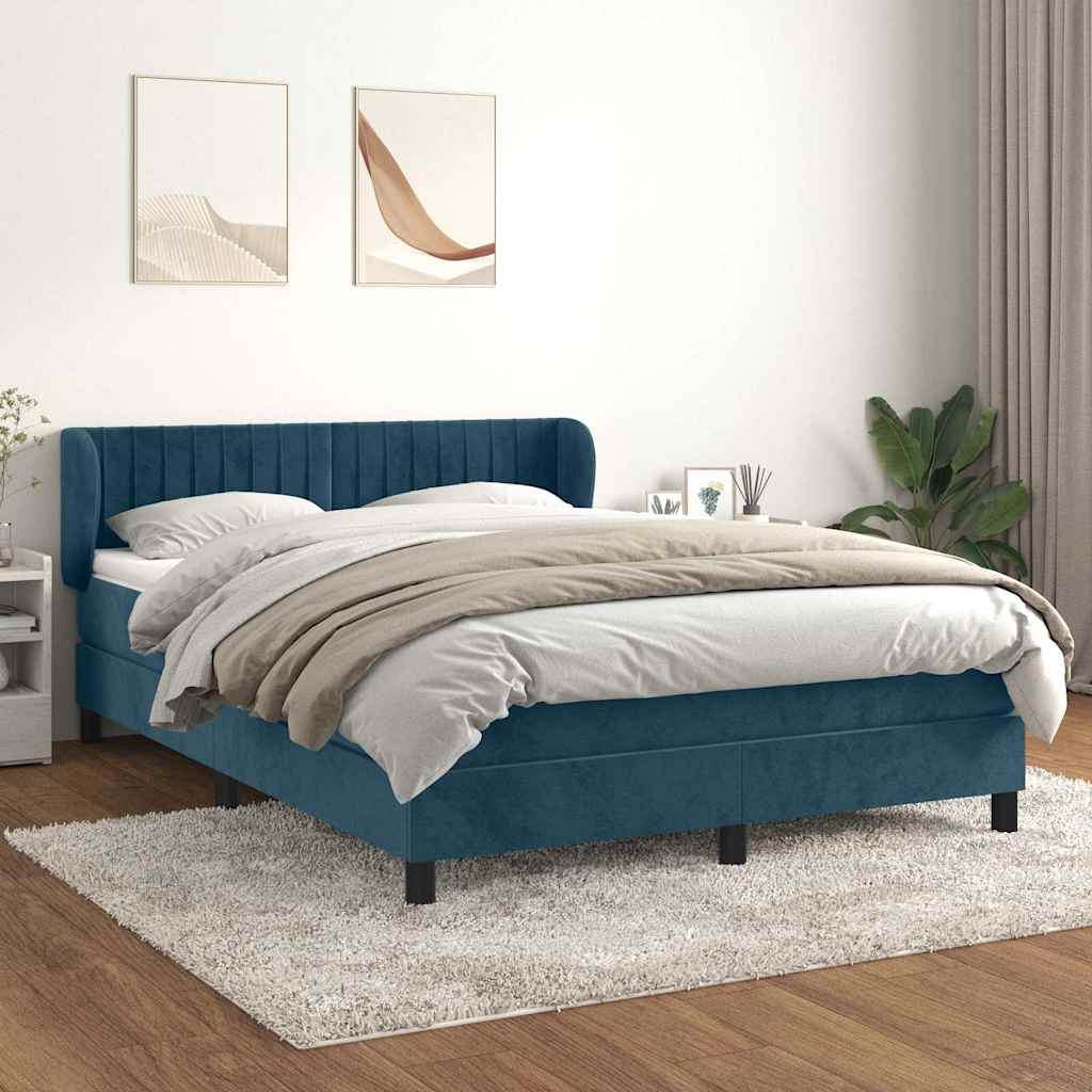 Boxspringbett mit Matratze Dunkelblau 140x190 cm Samt