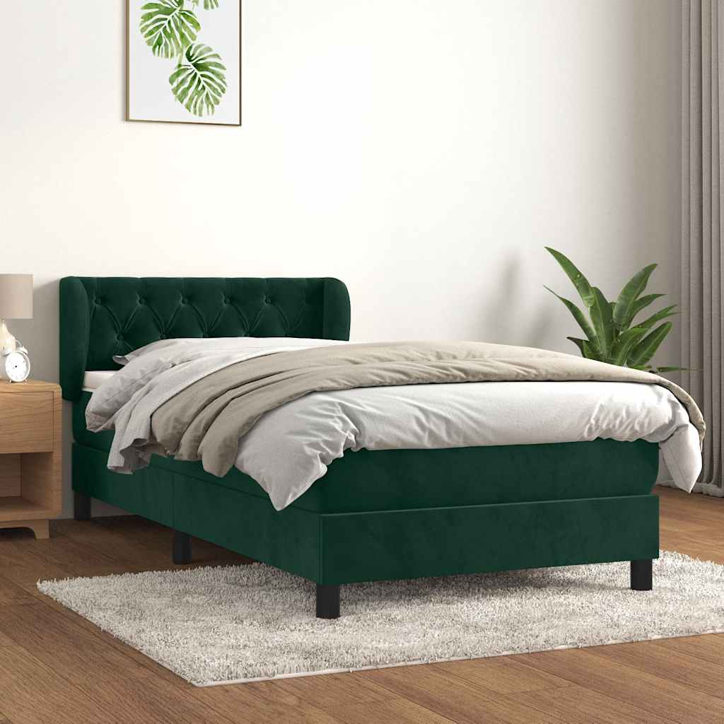 Boxspringbett mit Matratze Dunkelgrün 90x200 cm Samt