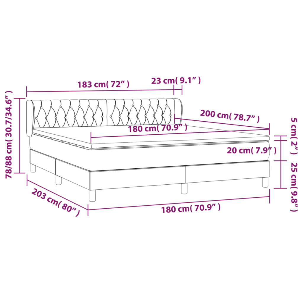 Boxspringbett mit Matratze Dunkelgrau 180x200 cm Samt