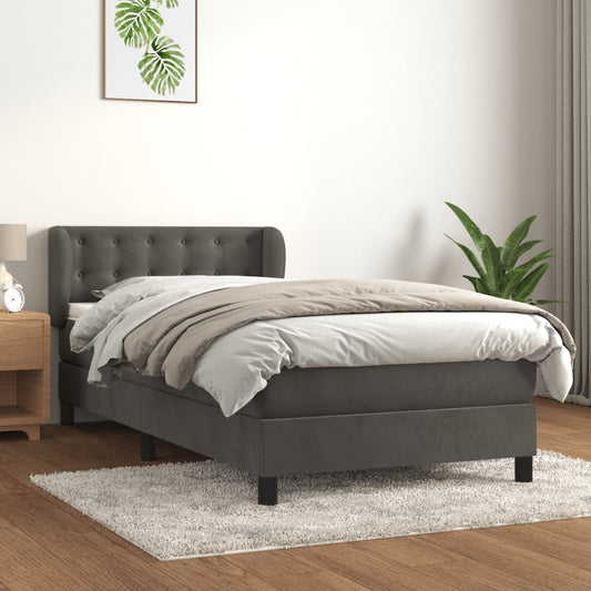 Sommier tapissier avec matelas gris foncé 100x200 cm velours