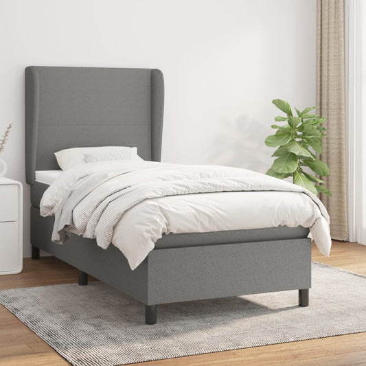 Lit sommier tapissier avec matelas tissu gris foncé 100x200 cm