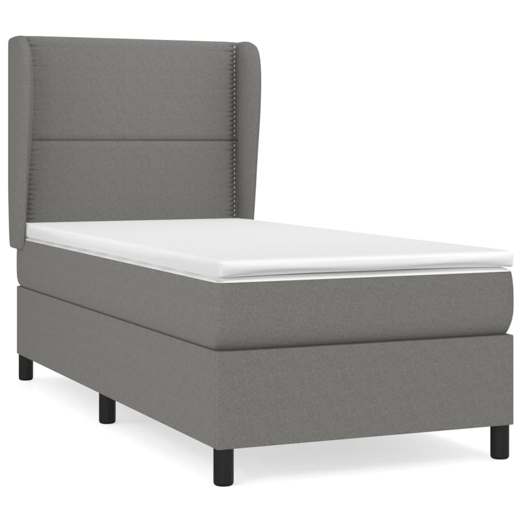 Lit sommier tapissier avec matelas tissu gris foncé 100x200 cm