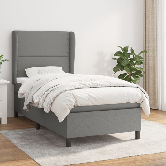 Lit sommier tapissier avec matelas tissu gris foncé 100x200 cm