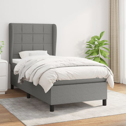 Lit sommier tapissier avec matelas tissu gris foncé 100x200 cm