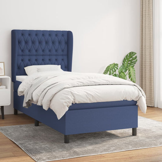 Boxspringbett mit Matratze Blau 90x190 cm Stoff