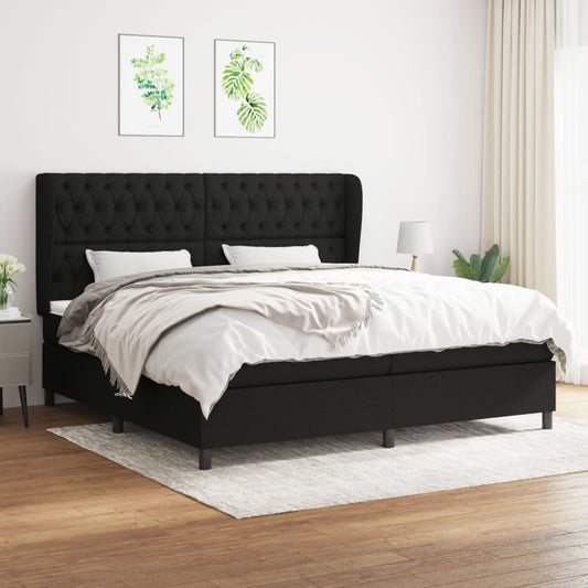 Lit à sommier tapissier avec matelas tissu noir 200x200 cm