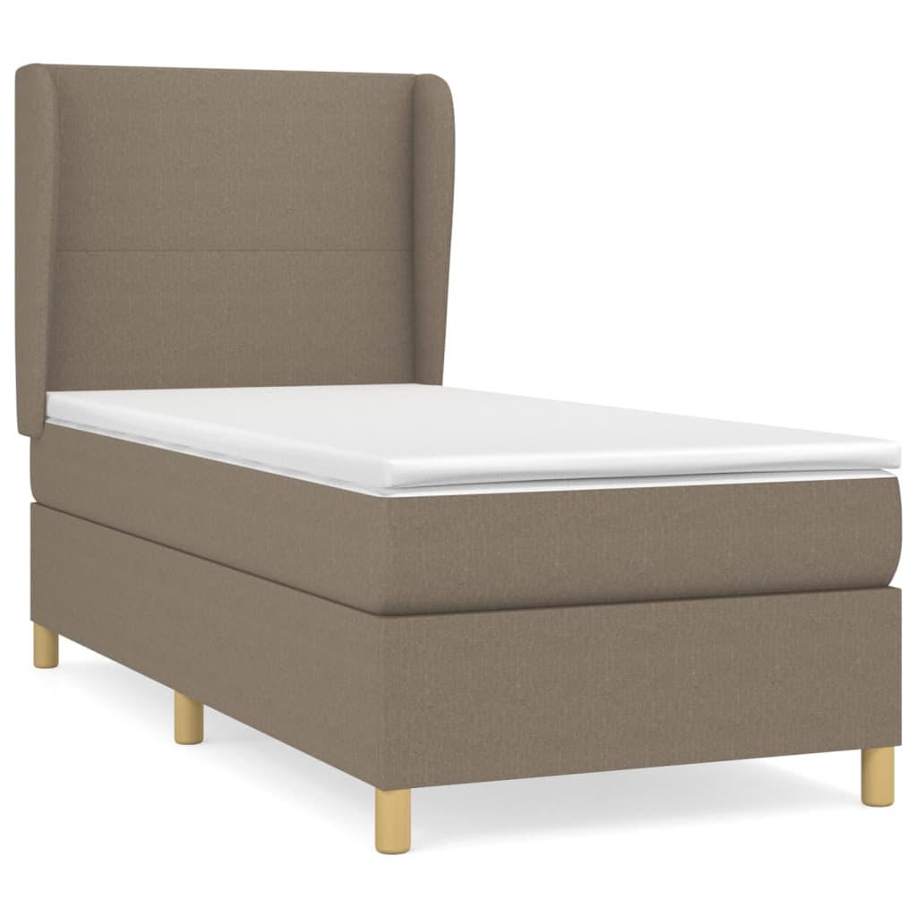 Lit sommier tapissier avec matelas tissu taupe 90x200 cm