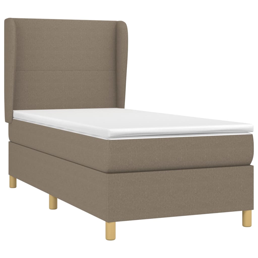 Lit sommier tapissier avec matelas tissu taupe 90x200 cm