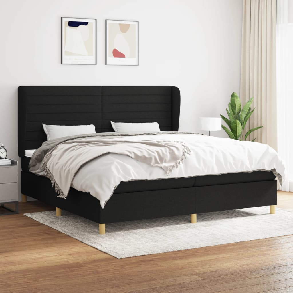 Lit à sommier tapissier avec matelas tissu noir 200x200 cm
