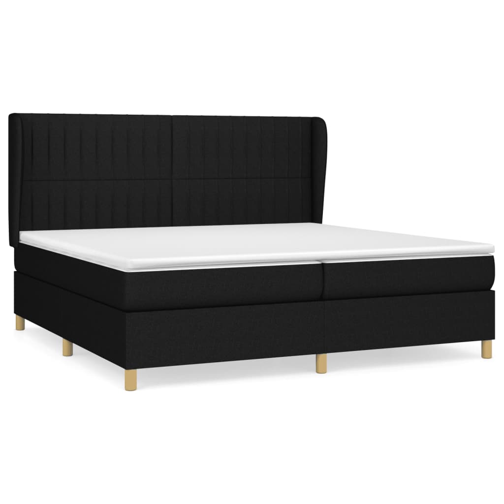 Lit à sommier tapissier avec matelas tissu noir 200x200 cm