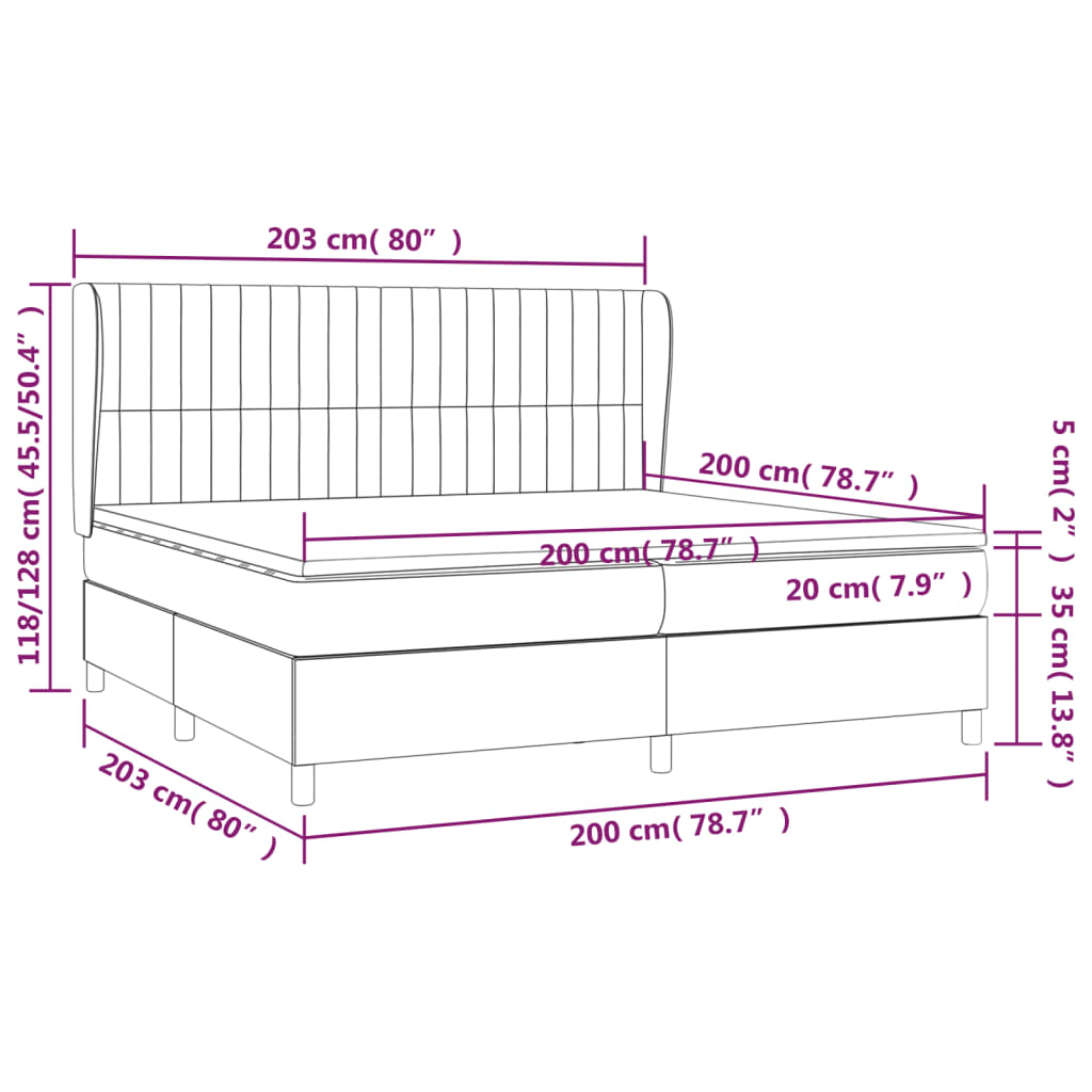 Lit à sommier tapissier avec matelas tissu noir 200x200 cm