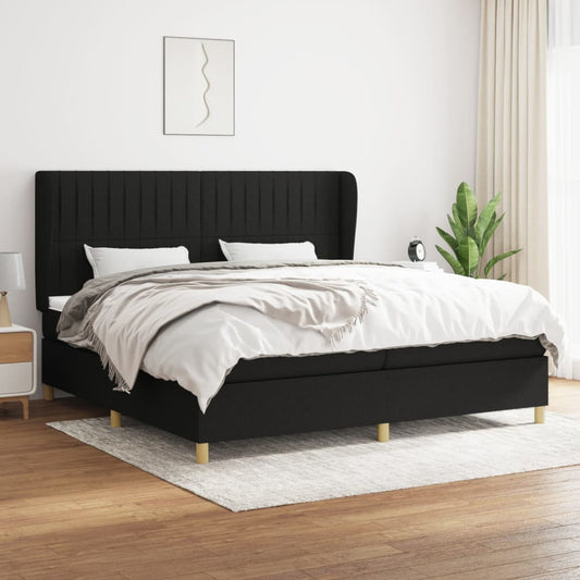 Lit à sommier tapissier avec matelas tissu noir 200x200 cm