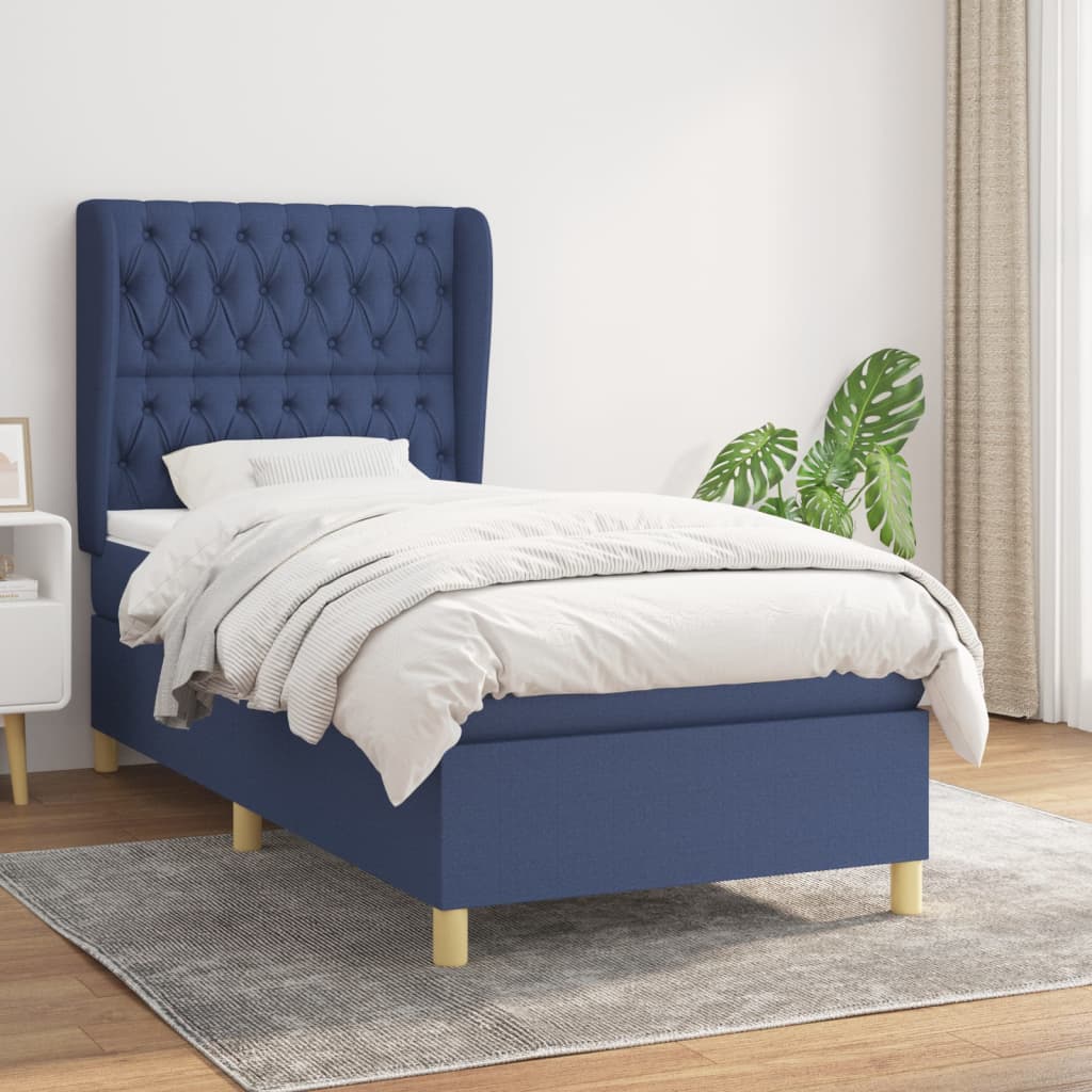 Boxspringbett mit Matratze Blau 90x190 cm Stoff