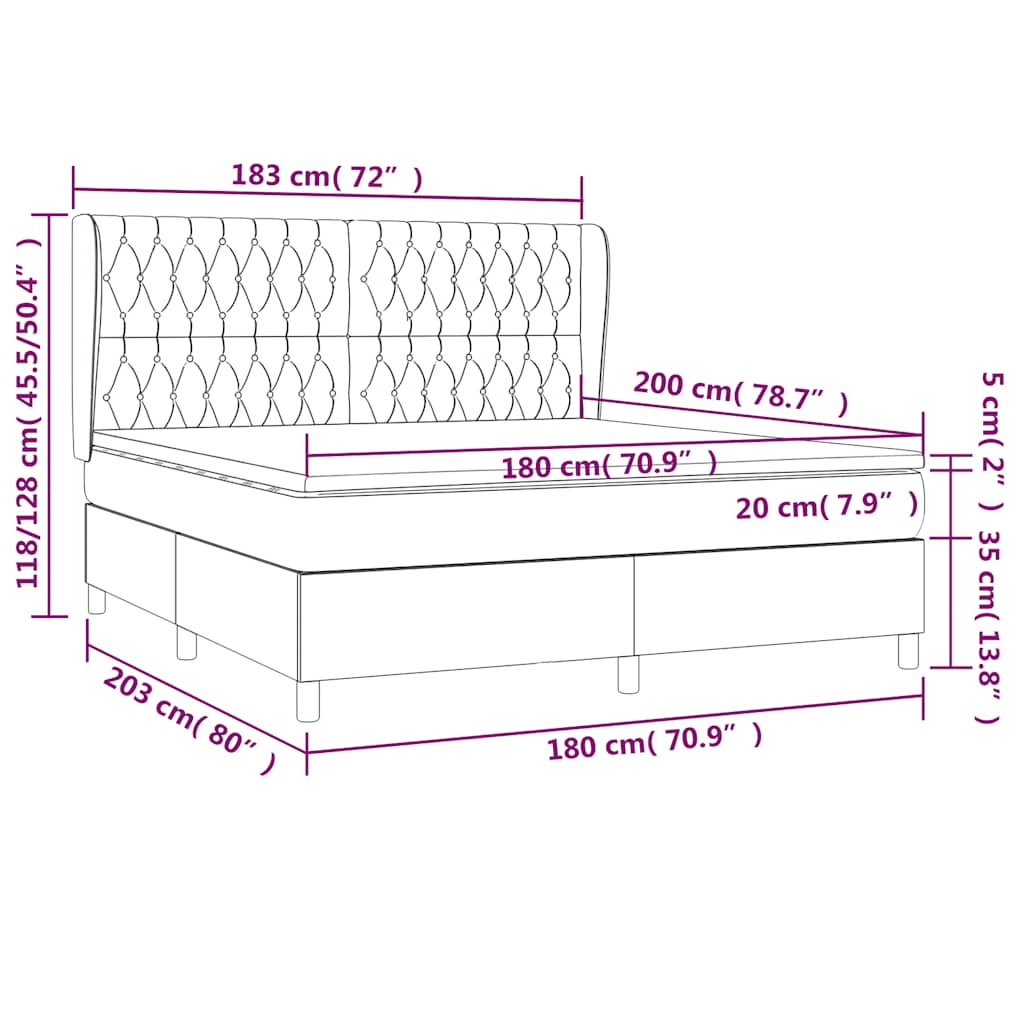 Boxspringbett mit Matratze Schwarz 180x200 cm Stoff