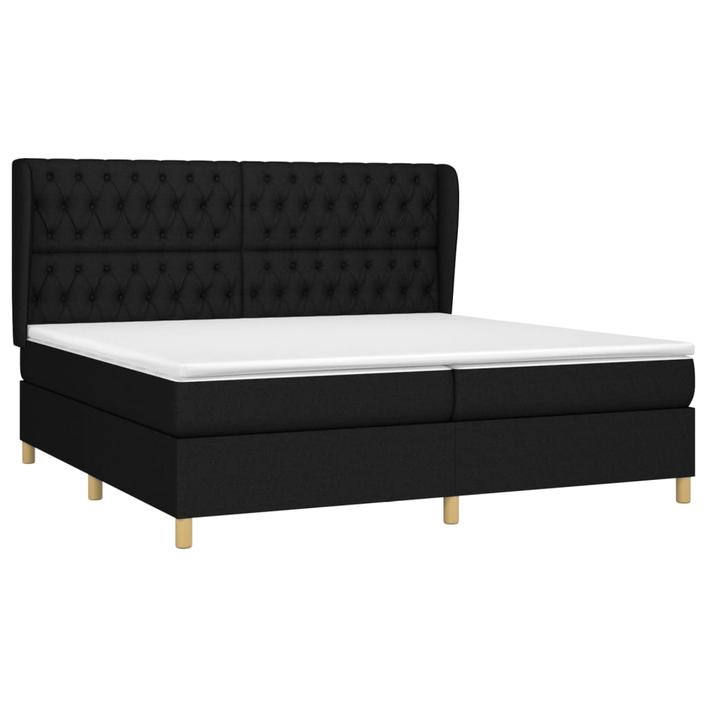 Lit à sommier tapissier avec matelas tissu noir 200x200 cm