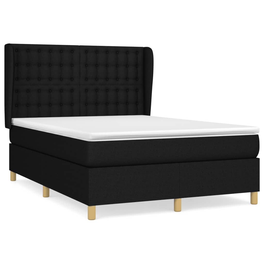 Lit à sommier tapissier avec matelas en tissu noir 140x190 cm