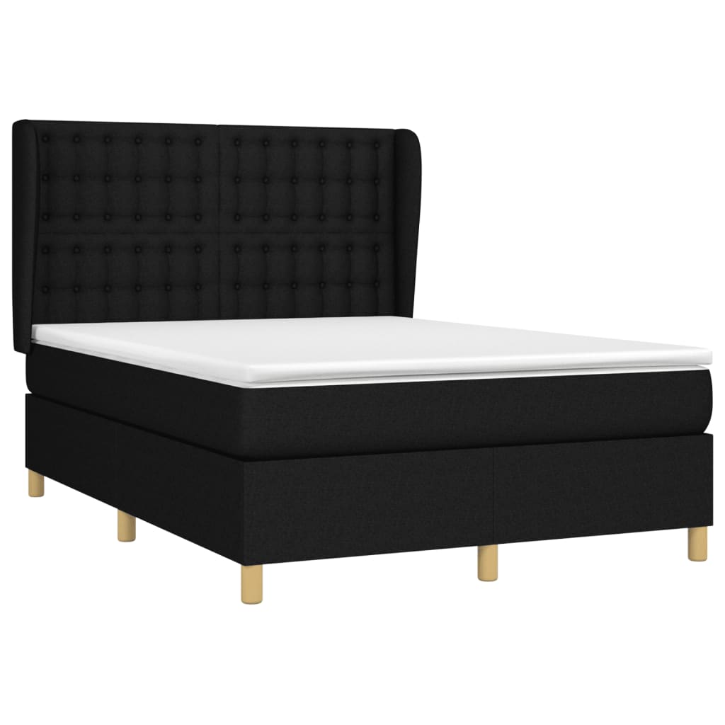 Lit à sommier tapissier avec matelas en tissu noir 140x190 cm