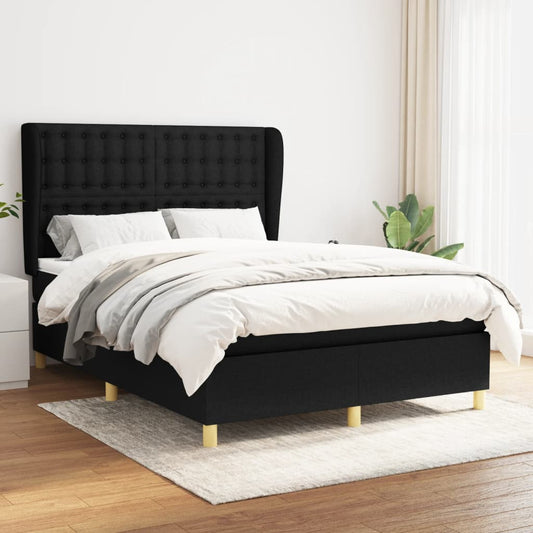 Lit à sommier tapissier avec matelas en tissu noir 140x190 cm