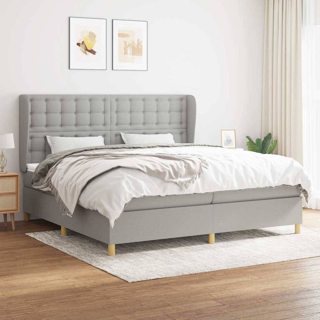 Boxspringbett mit Matratze Hellgrau 200x200 cm Stoff