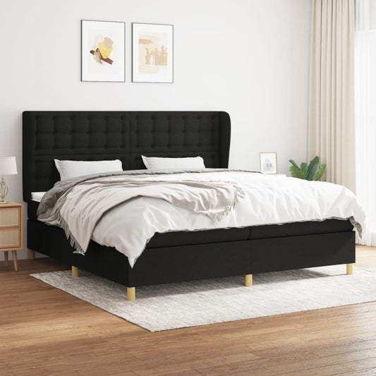 Lit à sommier tapissier avec matelas tissu noir 200x200 cm