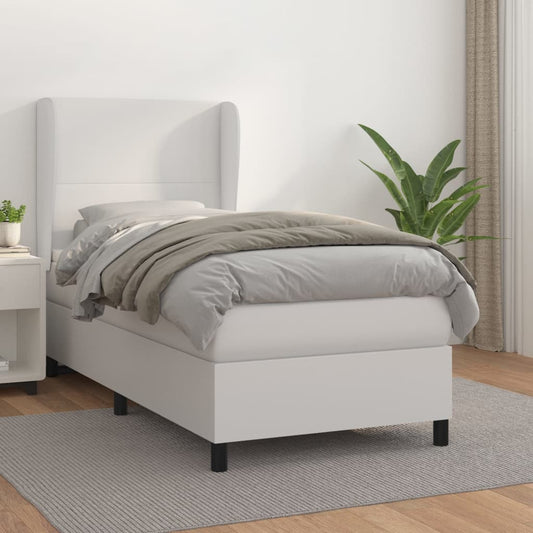 Lit à sommier tapissier avec matelas blanc 90x190 cm en similicuir