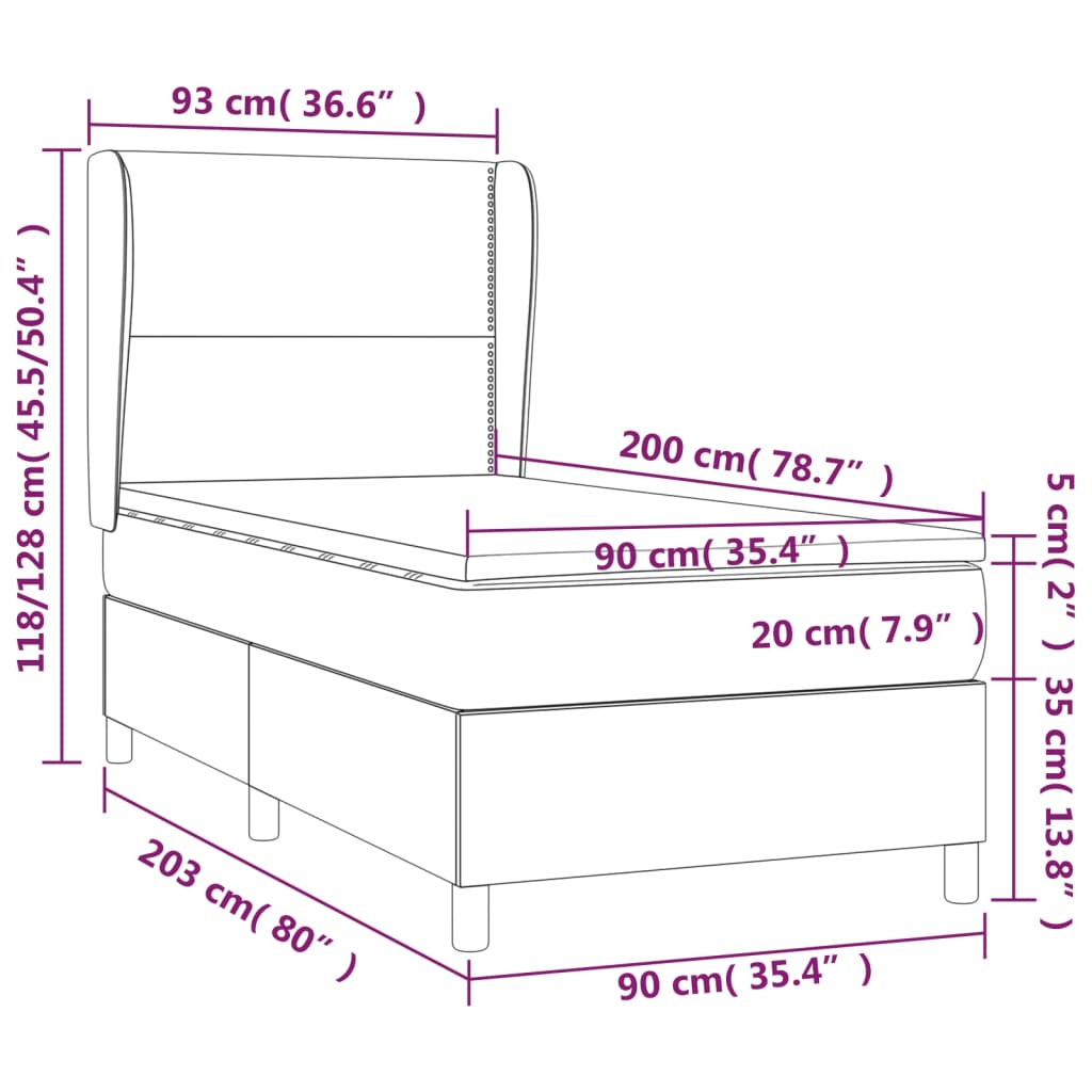 Boxspringbett mit Matratze Cappuccino-Braun 90x200cm Kunstleder