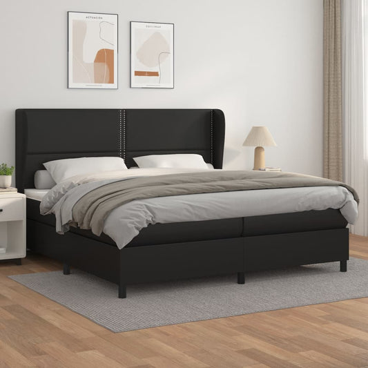 Lit à sommier tapissier avec matelas noir 200x200 cm en similicuir