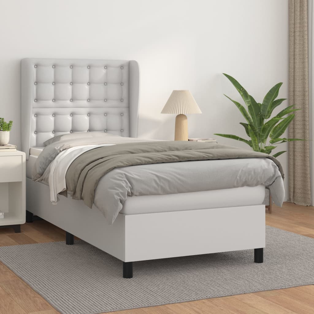 Boxspringbett mit Matratze Weiß 80x200 cm Kunstleder
