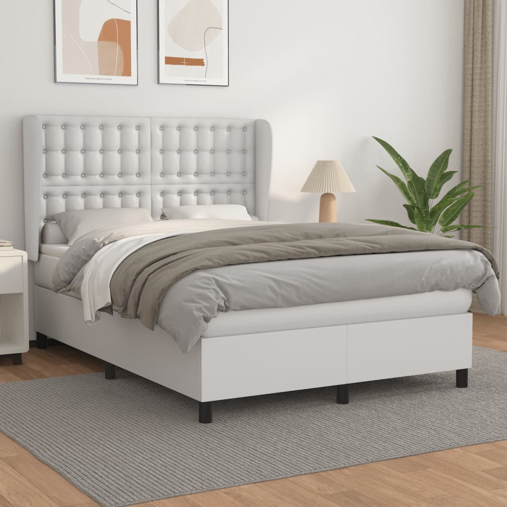 Boxspringbett mit Matratze Weiß 140x190 cm Kunstleder