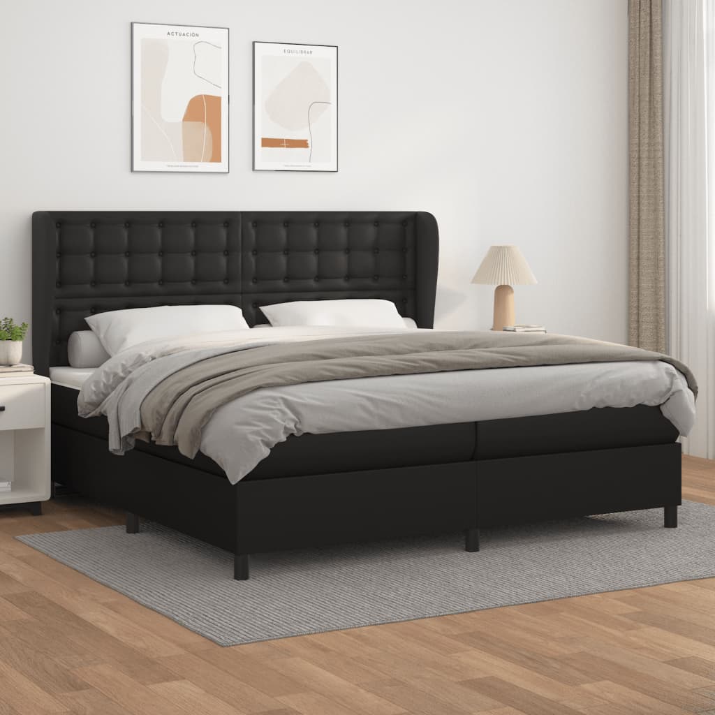 Sommier tapissier avec matelas noir 200x200 cm cuir artificiel