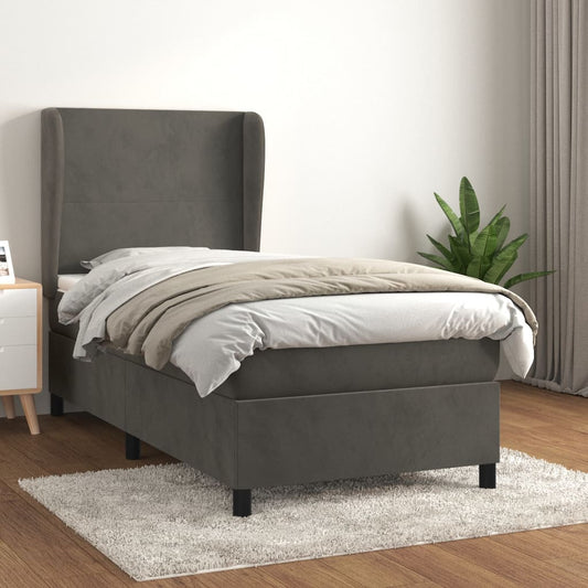 Sommier tapissier avec matelas gris foncé 100x200 cm velours