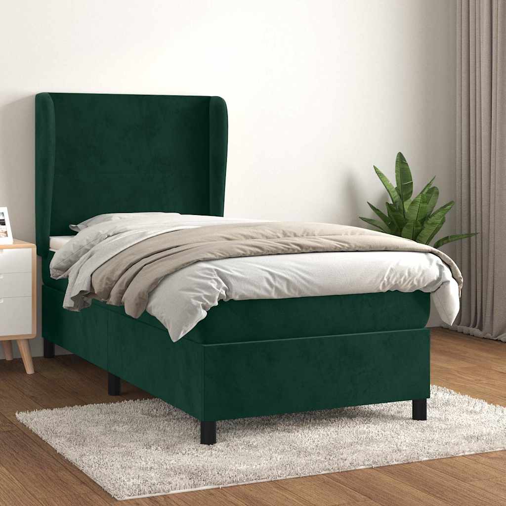 Boxspringbett mit Matratze Dunkelgrün 100x200 cm Samt
