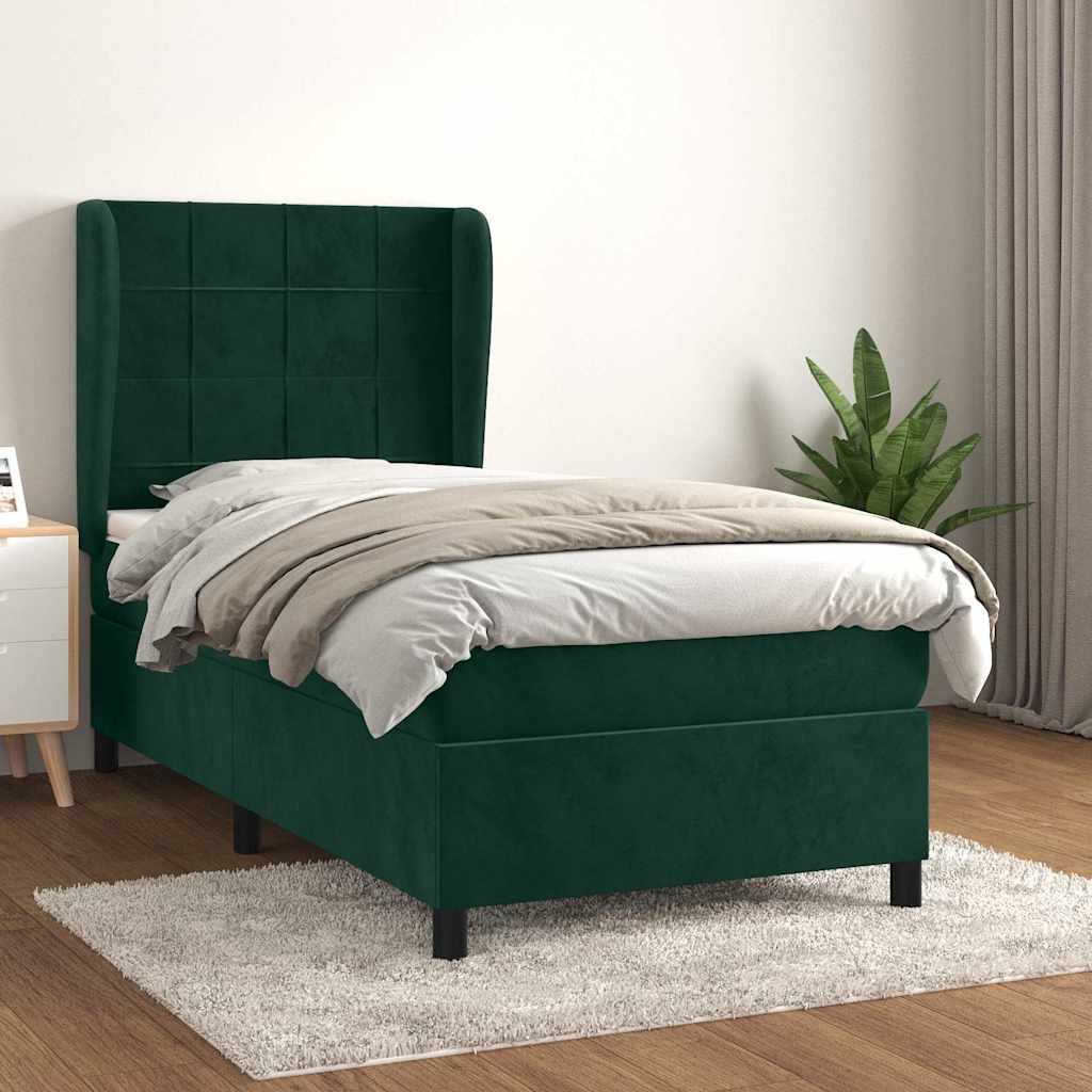 Boxspringbett mit Matratze Dunkelgrün 90x200 cm Samt