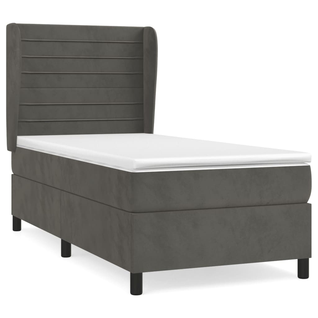 Sommier tapissier avec matelas gris foncé 100x200 cm velours