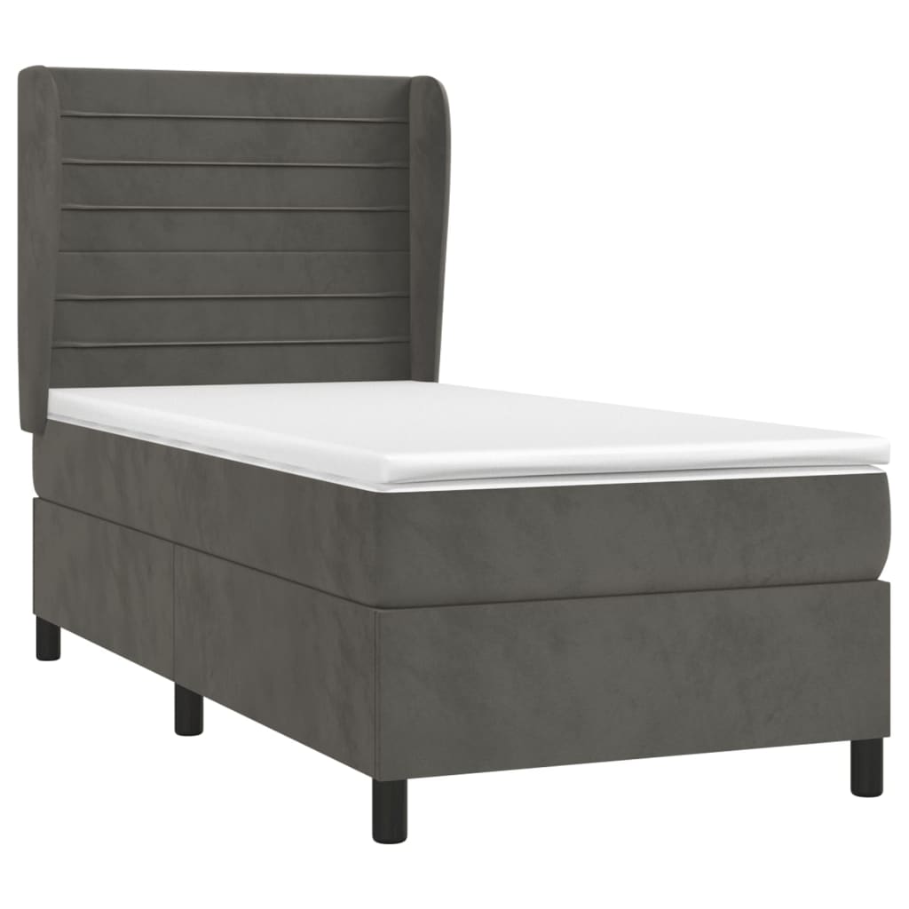 Sommier tapissier avec matelas gris foncé 100x200 cm velours