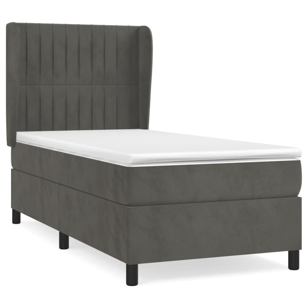 Sommier tapissier avec matelas gris foncé 100x200 cm velours