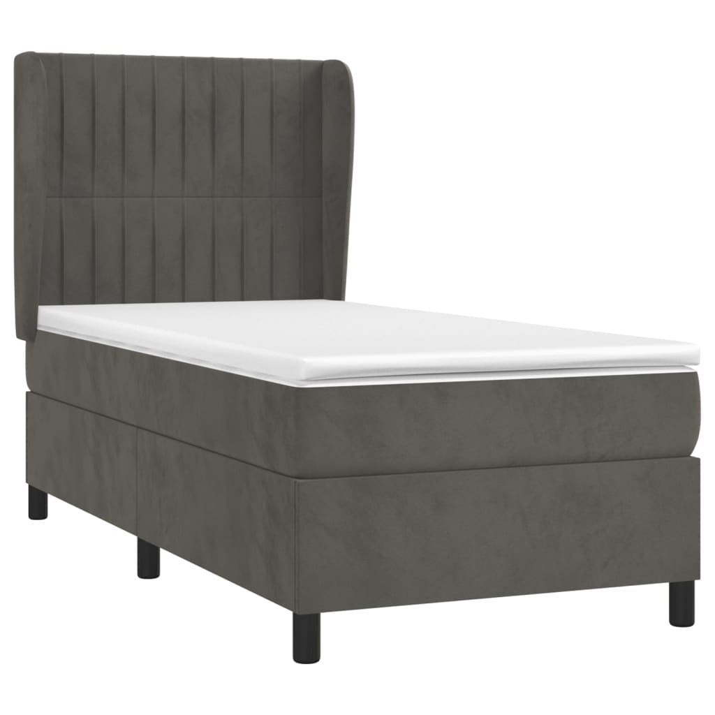 Sommier tapissier avec matelas gris foncé 100x200 cm velours