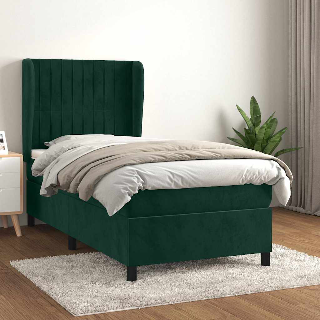 Boxspringbett mit Matratze Dunkelgrün 100x200 cm Samt