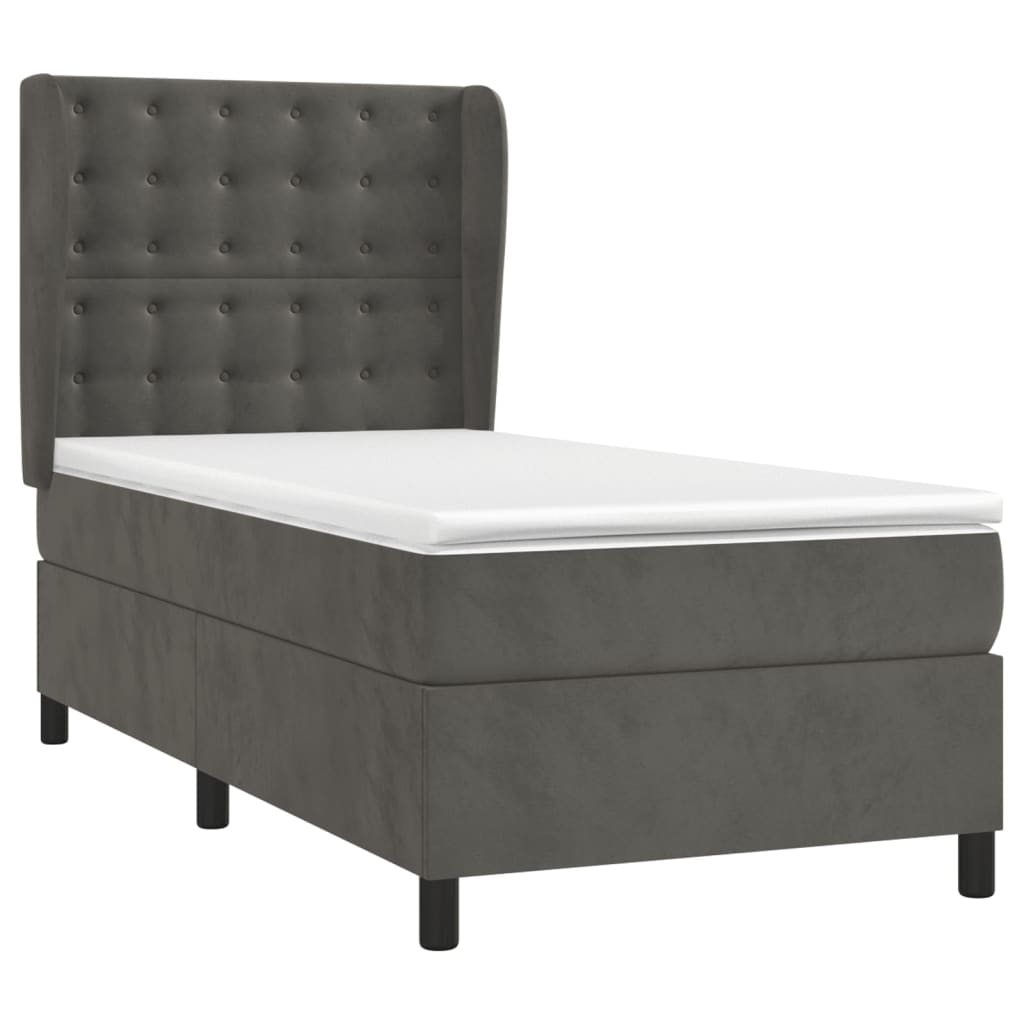 Sommier tapissier avec matelas gris foncé 100x200 cm velours