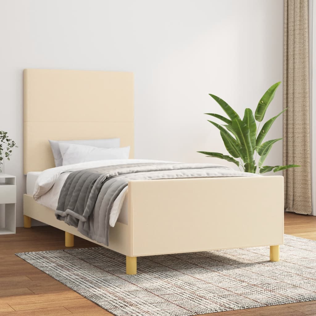 Bettgestell ohne Matratze Creme 90x200 cm Stoff