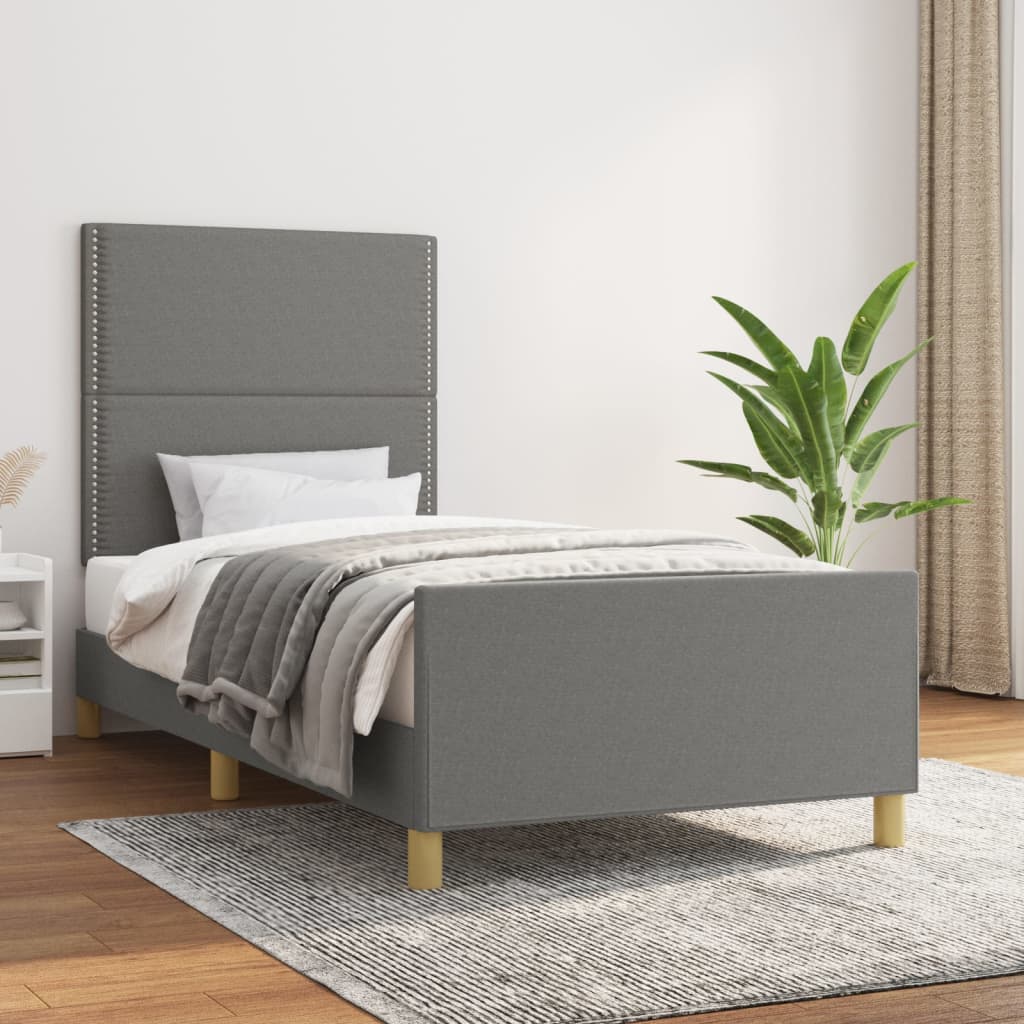 Bettgestell ohne Matratze Dunkelgrau 90x190 cm Stoff