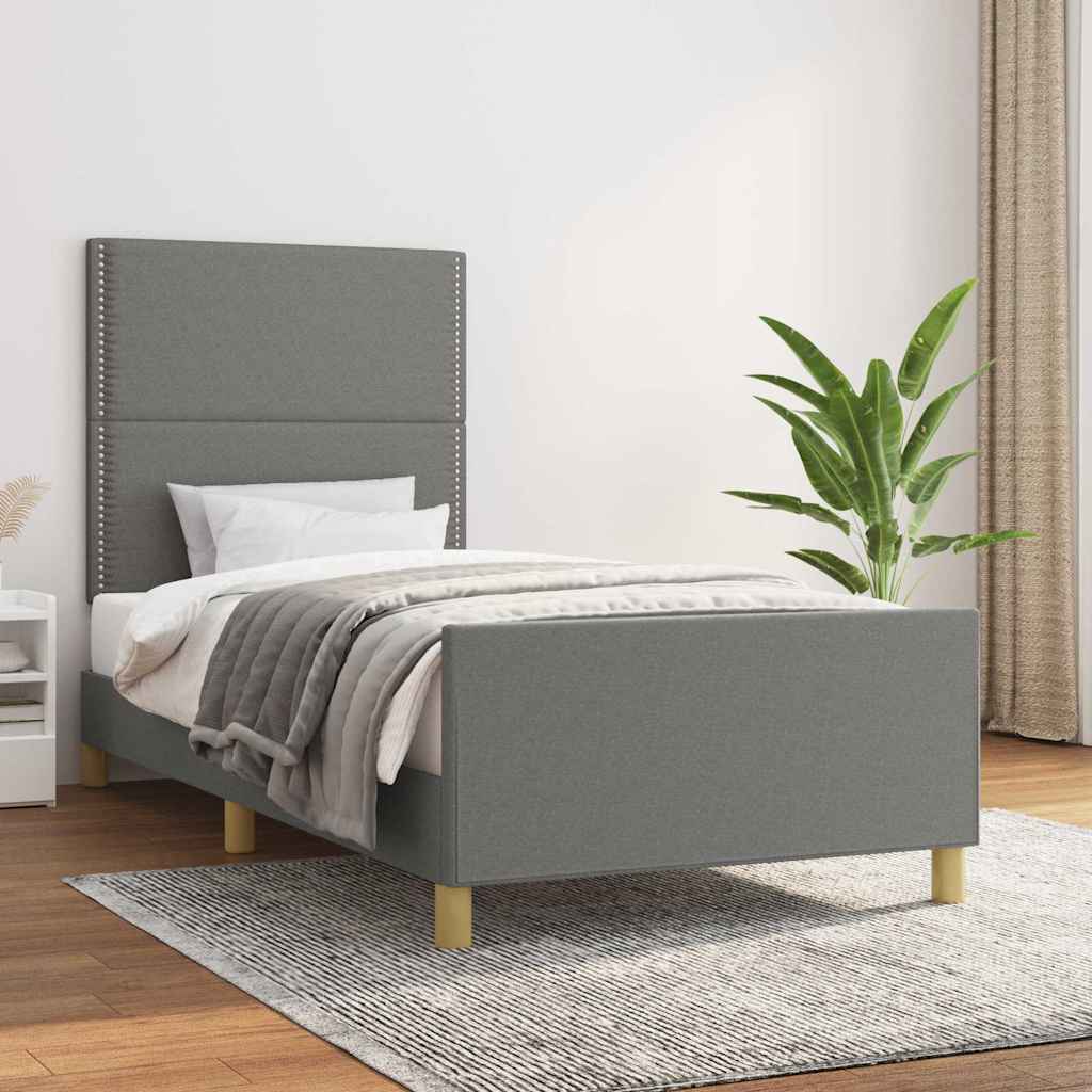 Bettgestell ohne Matratze Dunkelgrau 90x190 cm Stoff