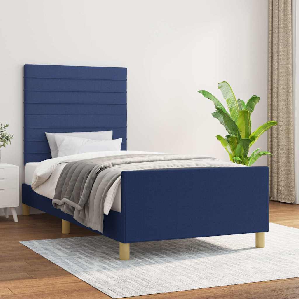 Bettgestell ohne Matratze Blau 90x190 cm Stoff
