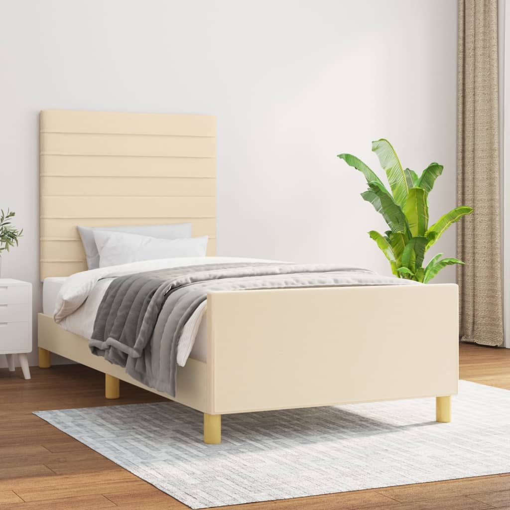 Bettgestell ohne Matratze Creme 90x200 cm Stoff