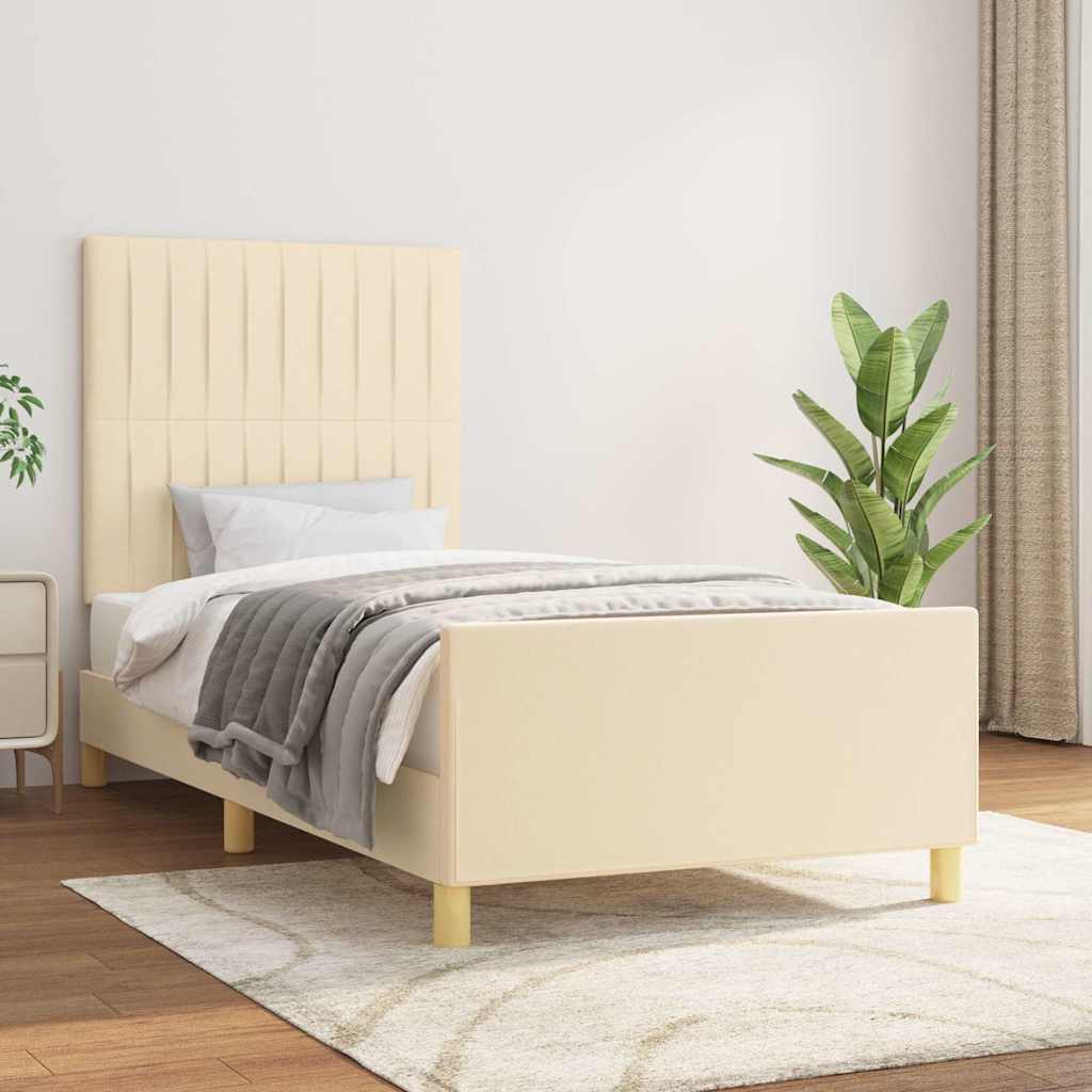 Bettgestell ohne Matratze Creme 90x200 cm Stoff