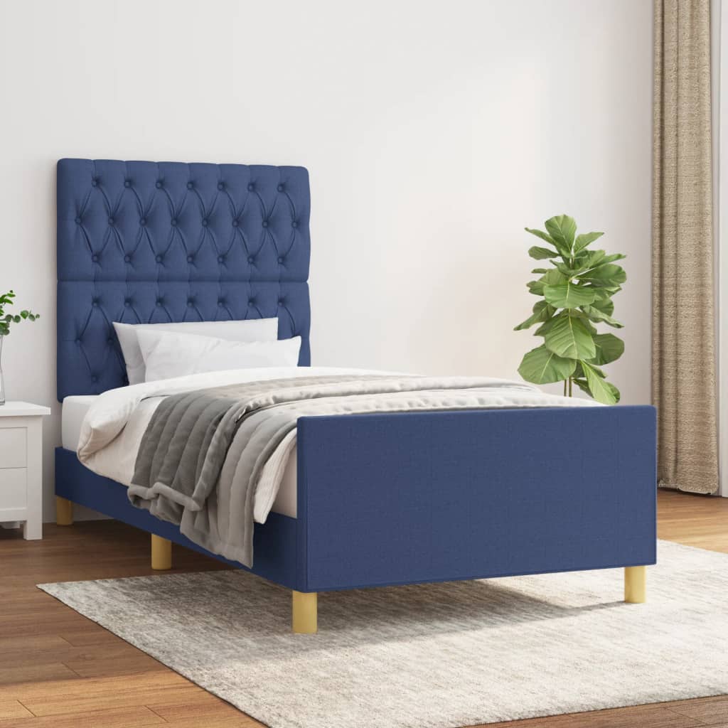 Bettgestell ohne Matratze Blau 100x200 cm Stoff